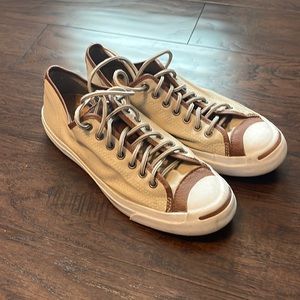 Converse Low Top Sneakers - Beige Canvas with Brown Accents